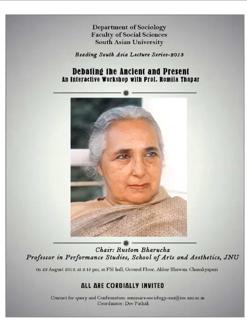 An Interactive Workshop with Prof. Romila Thapar & Prof. Rustom Bharucha